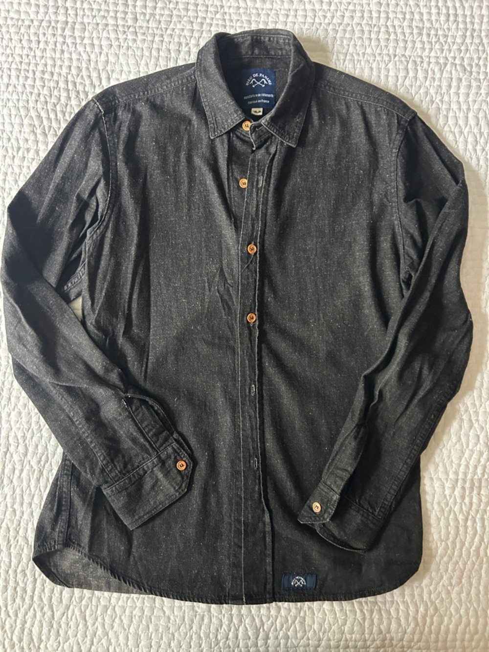 Bleu de Paname Dark Black Denim Button-Up Shirt